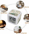Reliable Digital Alarm Clock With Rustic Green Leaf Motif Lowkey Silent Operation Quiet Bedside Timer featuring a decorative green truck design.