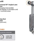 Quick Connect Metric Grease Fitting Adapter With 90 Degree Angle For Tight Spaces 4 Point 9 Millimeter Diameter Greasing End