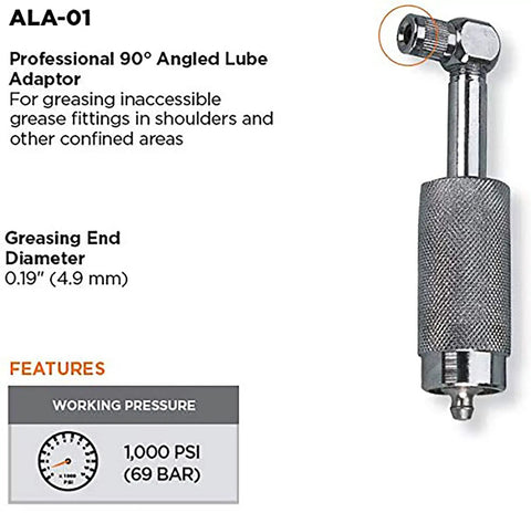 Quick Connect Metric Grease Fitting Adapter With 90 Degree Angle For Tight Spaces 4 Point 9 Millimeter Diameter Greasing End