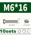 Hex Nut And Bolt Set Universal Hardware Kit PM6x16 10 Sets, M6x16 bolt and nut with washer shown