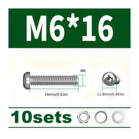 Hex Nut And Bolt Set Universal Hardware Kit PM6x16 10 Sets, M6x16 bolt and nut with washer shown