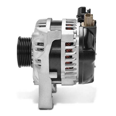 Side view of Alternator For Ford E Series Vans And Crown Victoria Lincoln Town Car Mercury Grand Marquis 12V 155A 6-Groove CW Pulley