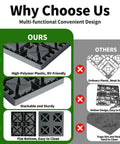 Comparison image showing Heavy Duty RV Camper Leveling Blocks 12 Pack With Interlocking Stabilizer Jack Pads for Trailer Rig, highlighting superior features.