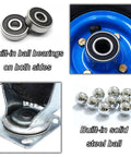 Badass Heavy Duty Top Rated Pneumatic Caster Wheels With Smooth Glide Swivel Rubber Tires showing built-in bearings and solid steel ball.