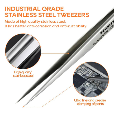 Curved Precision Tweezers Set 5 Pieces Stainless Steel Non Magnetic Heat Resistant For Jewelry Making Electronics Craft Soldering