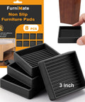 Non Slip Rubber Furniture Pads 8 Pack Black Square, 3 inch heavy duty pads stacked with a hand reaching for one.