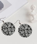 Black And White Grid Print Dangle Earrings For Women, Hella Lightweight Faux PVC Leather Look With Secure Silver Plated Hooks