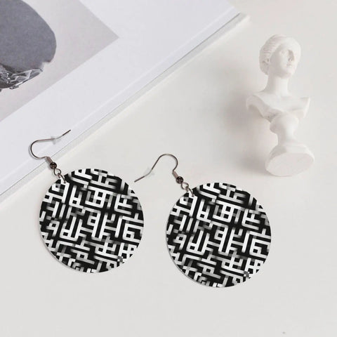 Black And White Grid Print Dangle Earrings For Women, Hella Lightweight Faux PVC Leather Look With Secure Silver Plated Hooks