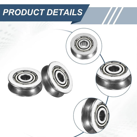 Twelve Pack Slick V Groove Ball Bearing Pulleys Designed For Smooth Linear Action And Built Rock Solid close-up detail of silver alum pulleys
