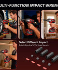 Three angles of cordless 1/2 inch impact wrench with 1500 Nm high torque, brushless motor, 21V dual 4.0Ah battery in use
