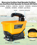 Cordless Seed Spreader For Lawn Care Pros And DIYers, 3.7L Capacity Fertilizer And Grass Seed Spreader, Dewalt 20V Compatible, components labeled.