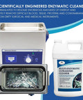Image of Straight Up Heavy Duty Enzymatic Ultrasonic Cleaner One Gallon Solution and tools, showing cleaning setup.