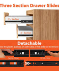 Three section heavy-duty 10 inch full extension side mount drawer slides with detachable feature and installation guide.