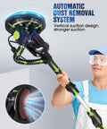 Man using Powerful 7.2 Amp Drywall Sander With Vacuum Dust Collection LED Light showcasing automatic dust removal system