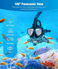 Full Face Snorkel Mask For Adults With Camera Mount, Anti Fog And Leak Proof Shield in underwater scene with fish