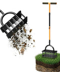 Manual Lawn Aerator With 16 Sharp Spikes In 4x4 Layout Self Cleaning Core Aerator ejecting soil from turf
