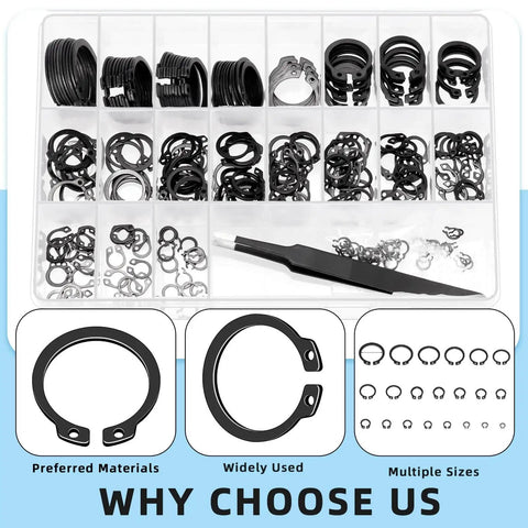 266 Piece 21 Sizes C Clip External Retaining Rings Set With Tweezer 65Mn Steel Snap Ring Kit For Axles Shafts And Moving Parts
