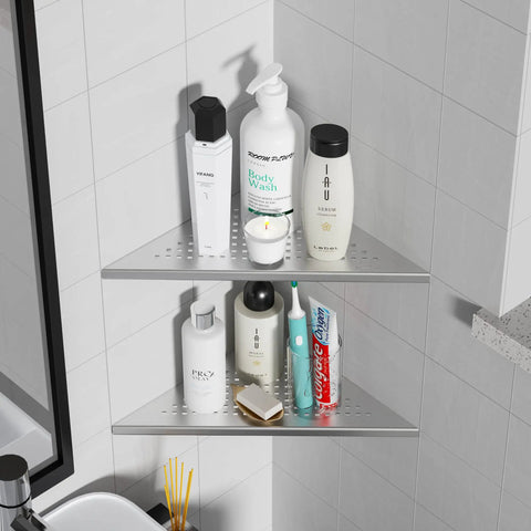 Corner Shower Shelves 10 Inch Recessed Tile Shelves Brushed Nickel 304 Stainless Steel No Drill 2 Pack Hold Up To 15 Lbs Each 90 Degree Corner Bathroom Organizer Fits Most Tile Showers
