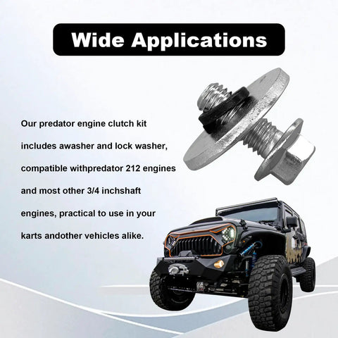Badass 3/4 Inch Go Kart Clutch Bolt Kit With Lock Washers For Predator Engines, stainless steel fasteners for various engines.