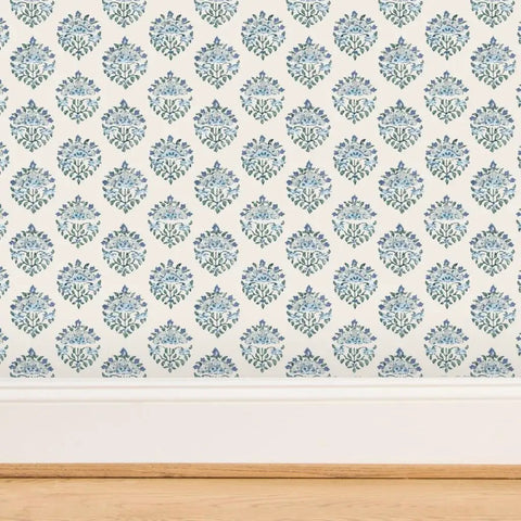 Sick Periwinkle Matte Wallpaper With Subtle Linen Texture featuring floral design, suitable for kitchens and bathrooms.