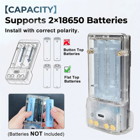 Top Notch Transparent Battery Case For Motorola Two Way Radios Featuring Type C Fast Charging with dual 18650 battery insert.