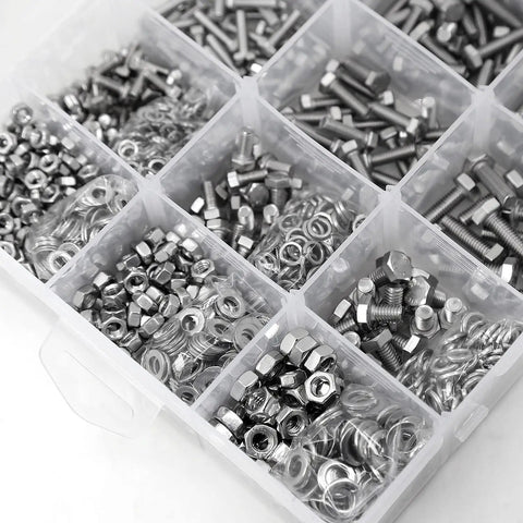 Heavy Duty Bolts And Nuts Flat And Lock Washers Set, 1600 Piece M4 M5 M6 Assortment, 304 Stainless Steel in storage box