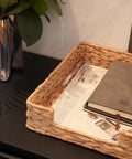 Water Hyacinth Letter Tray For A4 Files Desk Mail Paper Storage Basket Woven Organizer with notebooks and pens