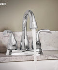 Idora Chrome Two Handle Centerset Bathroom Sink Faucet With Drain Assembly High Arc Spout 4 Inch Centerset Easy Install Sleek