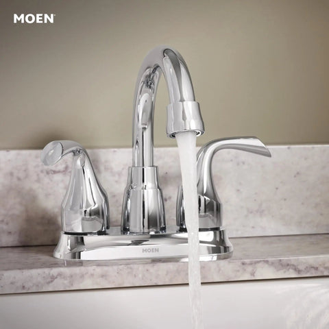 Idora Chrome Two Handle Centerset Bathroom Sink Faucet With Drain Assembly High Arc Spout 4 Inch Centerset Easy Install Sleek