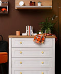 White dresser with Solid Brass Cabinet Knob And Drawer Pull Set 1 1/10 Inch Brushed Gold Hexagon Handles For Dresser And Furniture