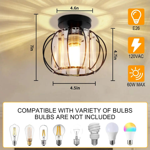 Black Crystal Flush Mount Ceiling Light With Modern Close To Ceiling Design Semi Flush Fixture For Hallways Entryways Foyers Bathrooms And Stairwells Sleek Industrial Vibe With Bright Crystal Shine