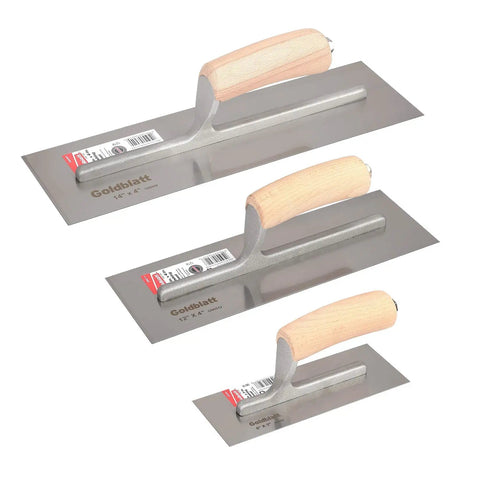 Carbon Steel Drywall Trowel Set With Lightweight Wood Handles Includes 14x4, 12x4, 8x3 Inch Masonry Plastering Trowels