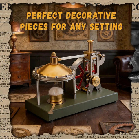 Hands On Steam Engine Kit For Makers Retro Vertical Metal Engine With Spherical Boiler displayed on wooden surface