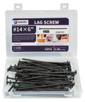 50 Pack Quarter X Six Inch Heavy Duty Lag Screws For Exterior Wood Construction Black Coated Rust Resistant Structural Fasteners in box