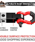 2 Inch Tow Hitch Receiver With Three Quarter Inch D Ring Shackle, Forty Five Thousand Pound Break Strength, Red and Black