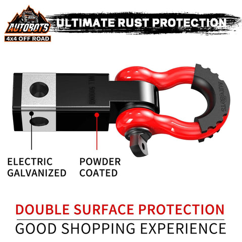 2 Inch Tow Hitch Receiver With Three Quarter Inch D Ring Shackle, Forty Five Thousand Pound Break Strength, Red and Black