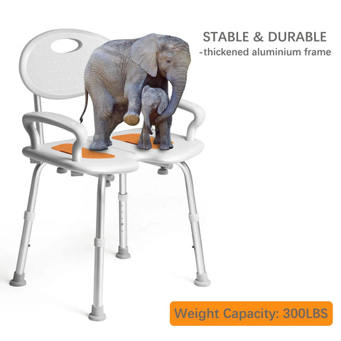 Heavy Duty Shower Chair With Arms And Back For Inside Shower Stall, Extra Wide 28 Inch U Shaped Seat, Aluminum Frame
