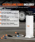 Front view of VEVOR 6.5L manual fluid extractor pump with dipstick and suction hose; four long tubes shown.
