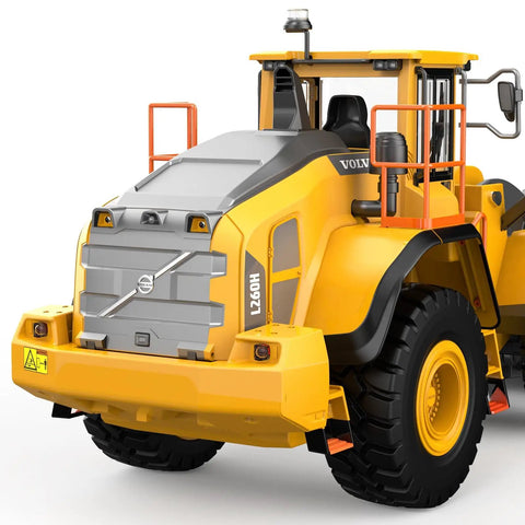 Volvo L260H Remote Control Wheel Loader 1:16 Scale 4WD RC Construction Toy, rear view showcasing alloy chassis and detailing.