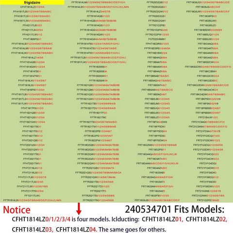 Image showing compatible model numbers for Refrigerator Door Bar Rack for Frigidaire and Kenmore Door Shelf Rail Replacement 240534701.