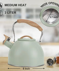 3 Liter Teapot With Loud Whistle Stainless Steel Stove Top Kettle With Wood Pattern Folding Handle Green Food Grade Teapot