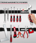 Magnetic Tool Holder Storage Organizer 7-Piece Set with tools on a garage wall mount rack showcasing power magnet strip.