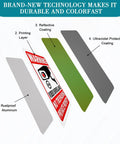 Diagram showing layers of Private Property No Trespassing Sign Bundle Of Rustproof Aluminum With Reflective Film.