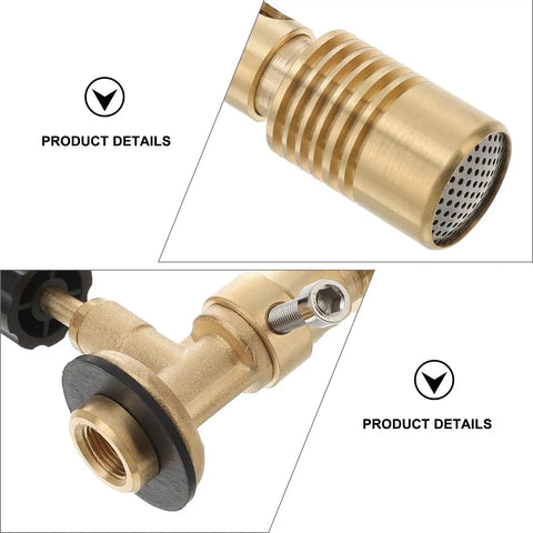 Close-up of brass Bunsen Burner Portable Laboratory Gas Burner with adjustable air mix and gas flow for precise lab heating.