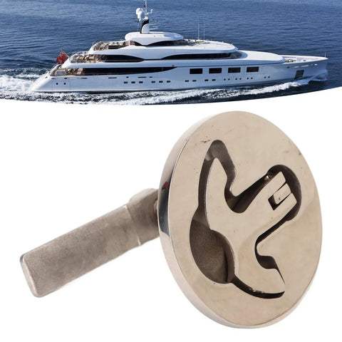 Beefy Stainless Steel Boat Hatch Latch Flush Pull With Large Ring Handle 61x57mm Marine Yacht Hardware next to a yacht