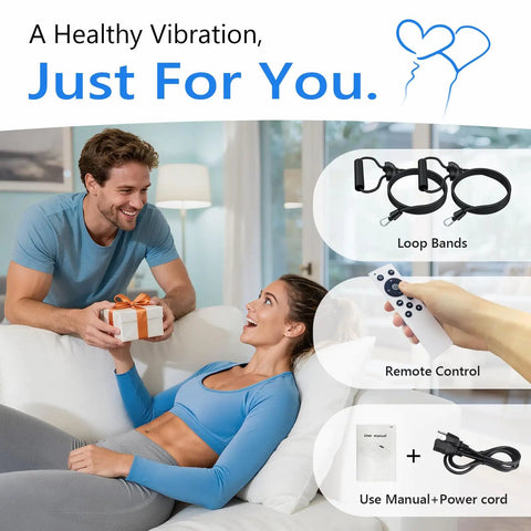 Vibration Plate Exercise Machine For Lymphatic Drainage And Weight Loss accessories including loop bands and remote control.