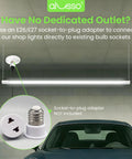 4Ft LED Shop Lights for Garage and Workshop, Ultra Bright 4800 Lumens, hanging from ceiling with socket adapter shown