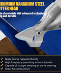 Chromium vanadium steel cutter head of Cordless Sheet Metal Shear With LED Light And Brushless Motor For 20V Batteries