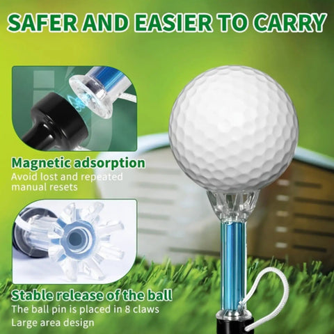 High-Performance 5 Pack Golf Tees With 360 Degree Rotating Base showing magnetic and claw design close-up
