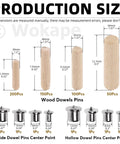 508 Piece Wooden Dowel Pin Set With Center Points In Four Sizes One Quarter Inch, Five Sixteenth Inch, Three Eighth Inch And One Half Inch Beveled Ends Solid And Hollow Dowel Pins For Furniture Repair And DIY Projects dimensions and description
